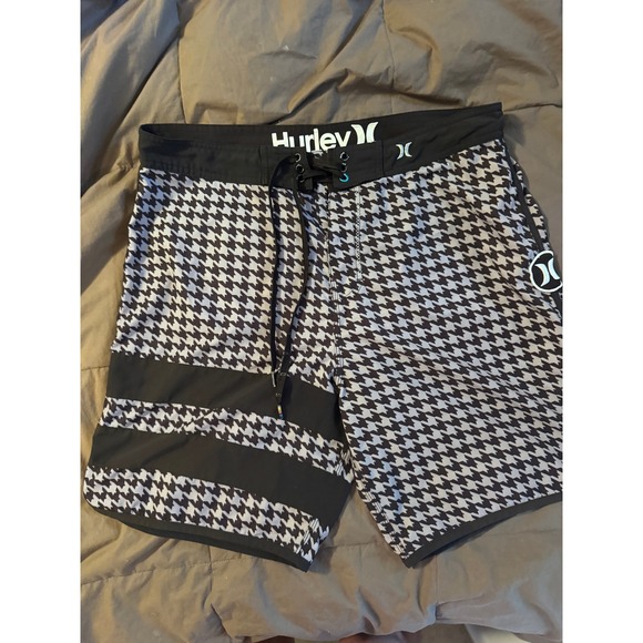 Hurley Other - Hurley Phantom Board Shorts Mens 36 Black White Houndstooth Striped Swim Trunks